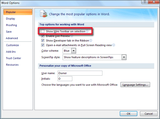 How To Hide Text Formatting Popup Mini Toolbar In Microsoft Word 07 Wyzant Ask An Expert