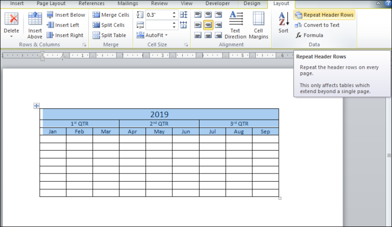 How To Repeat Heading Row Of Table On Each Page In A Document In Word 