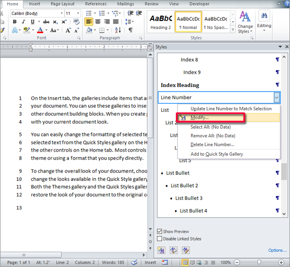 Format Automatic line Numbers In Word 