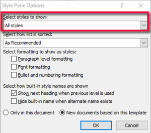 changing default font in word 2019