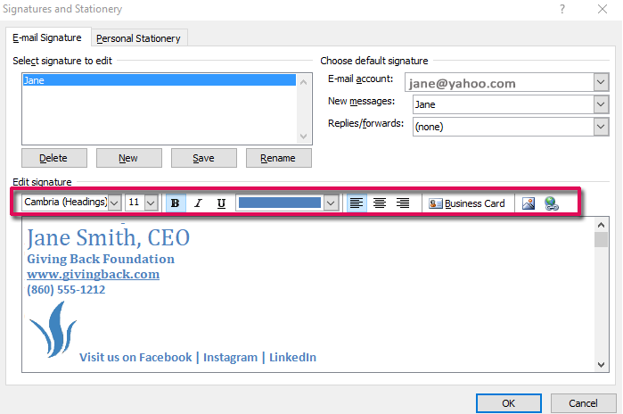 how to add email signature outlook online