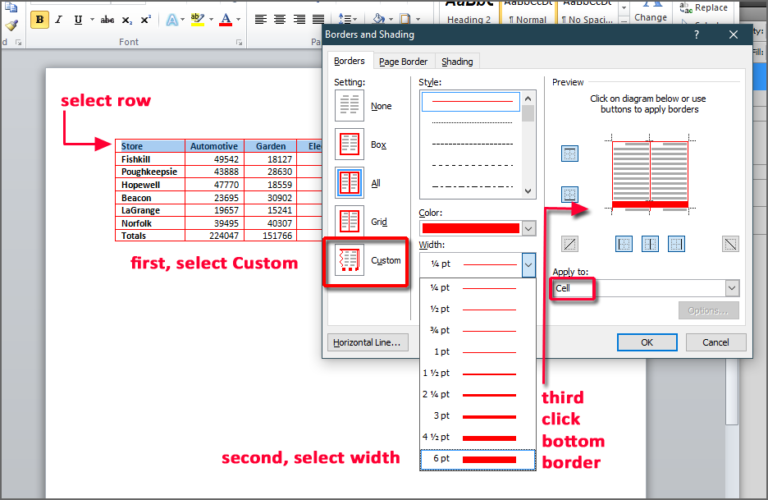 Adjust Individual Line Thicknesses In Word Tables