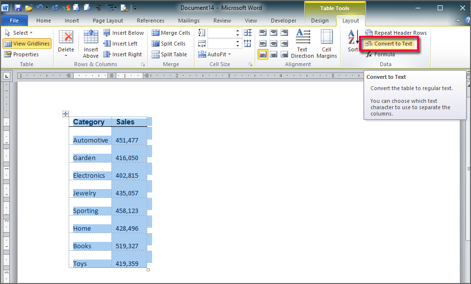 How To Remove Table In MS Word While Retaining The Text Inside Of It 